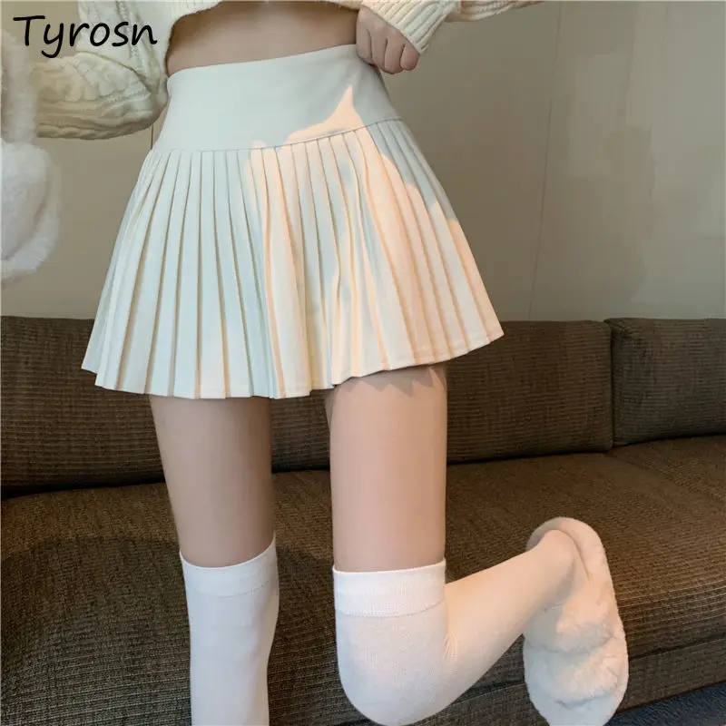 

High Waist Pleated Solid Mini Woolen Skirts Women Fall Winter All-match A-line Skirt Sexy Elegant Casual Comfortable Streetwear