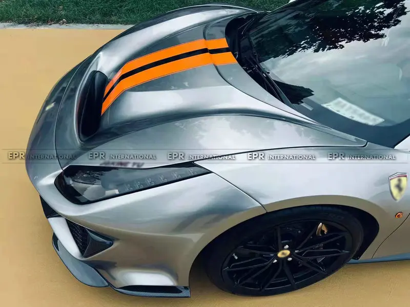 For Ferrari 488 GTB Pista OE Style Front Hood (Upper Side Primer & Underside Carbon)，Front End Performance Enhancement