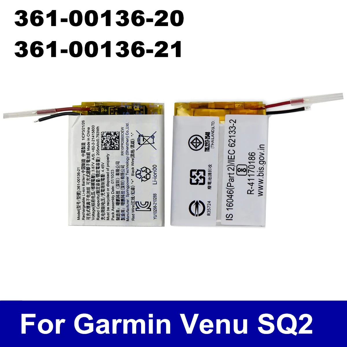 361-00136-21 205mAh 361-00136-10 361-00136-20 بطارية بديلة أصلية لساعة الموسيقى Garmin Venus SQ Venu SQ2