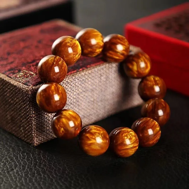 

Golden Silk Willow Round Bead Bracelet Fashion Boutique Jewelry Men's and Women's Sea Willow Wooden Buddha Bead Bracelet