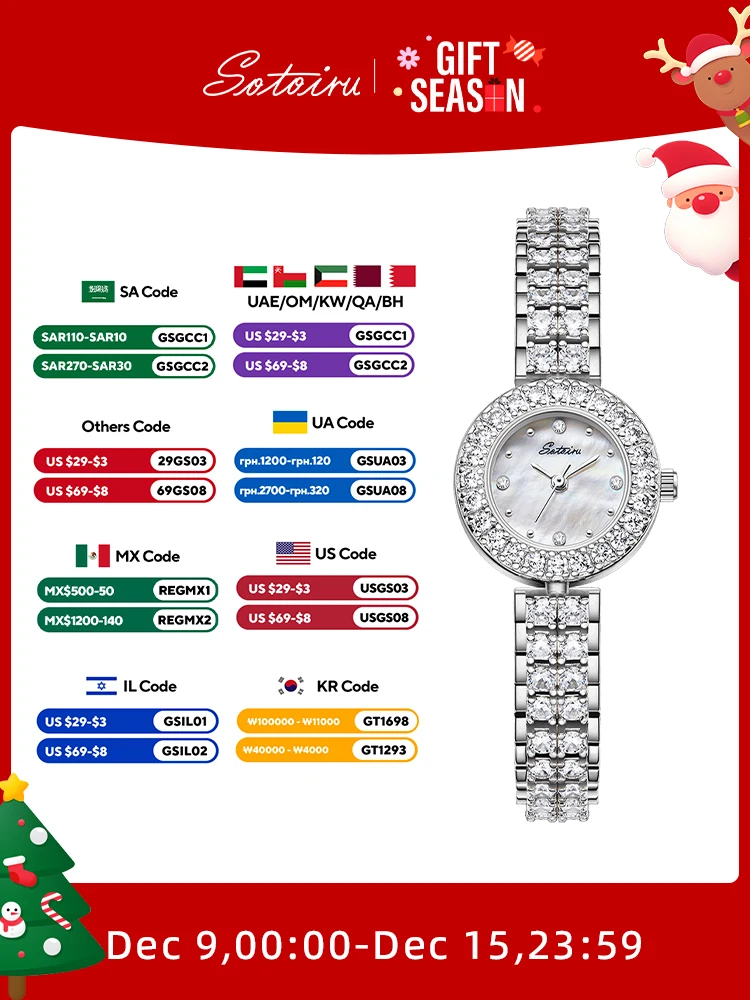 

Sotoiru New Ladies Watches Women Luxury Silver Dress Watch Modern Round Quartz Wristwatch With Full Zircon Inlay Gifts For Women