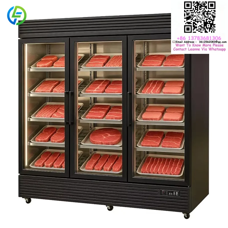 Customized 1.8m Stainless Steel 3-Door Dry Aging Refrigerator Air Cooling Built-in Free Standing Meat Chiller Cabinet