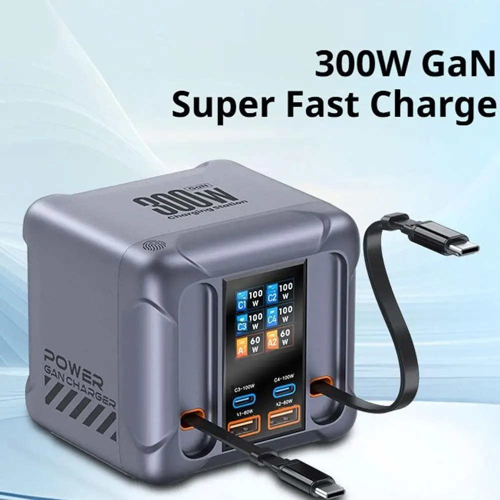 300w-gan-charger-with-retractable-type-c-cable-100w-pps-pd-30-digital-display-fast-charging-station-for-iphone-macbook-samsung