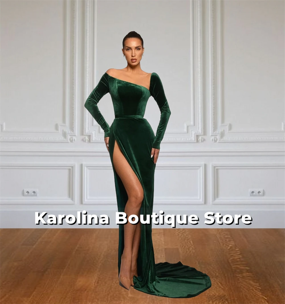 Nice Dark Green Split Mermaid Evening Dresses Long Sleeves Arabic Elegant Party Gowns Lace-up Formal Occasion Dress Customized