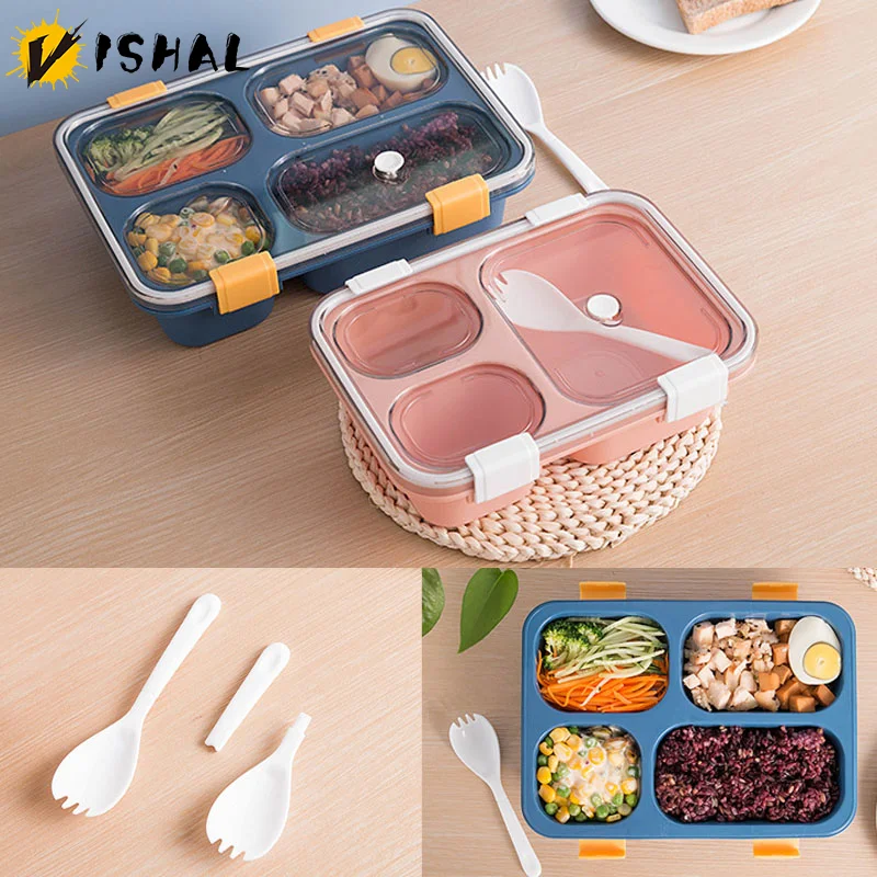 VISHAL 3 Compartment Lunch Box for Kids Portable Single Layer Leakproof Food Storage Container Microwave Sealed Lunch Box