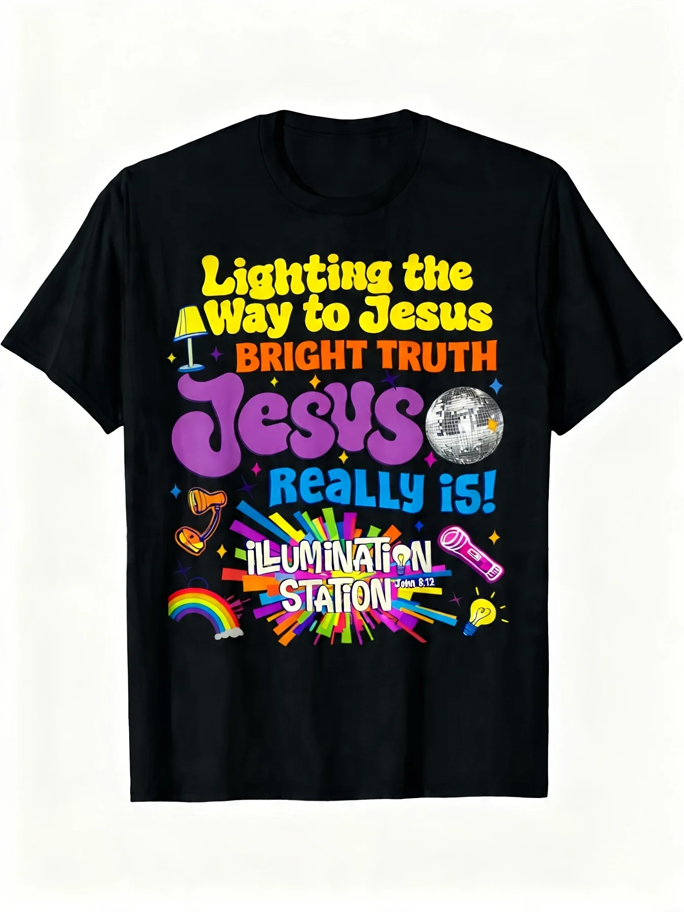 Illumination Station VBS 2026 Vacation Bible School T-Shirt for Men Casual Short Sleeve Crew Neck Tee Super Soft Summer Tee Graduation Season Father'S Day Gift Mother'S Day Gifts for Men Retro Casual Short-Sleeved T-Shirt with Round Neck and Printed