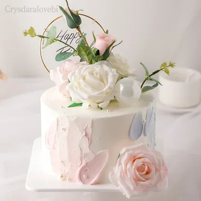Pink Simulation Cake Model Sample Floral Birthday Cake Model Plastic Cakes Shop Window Sample Arrangement Stencil Do Not Fade