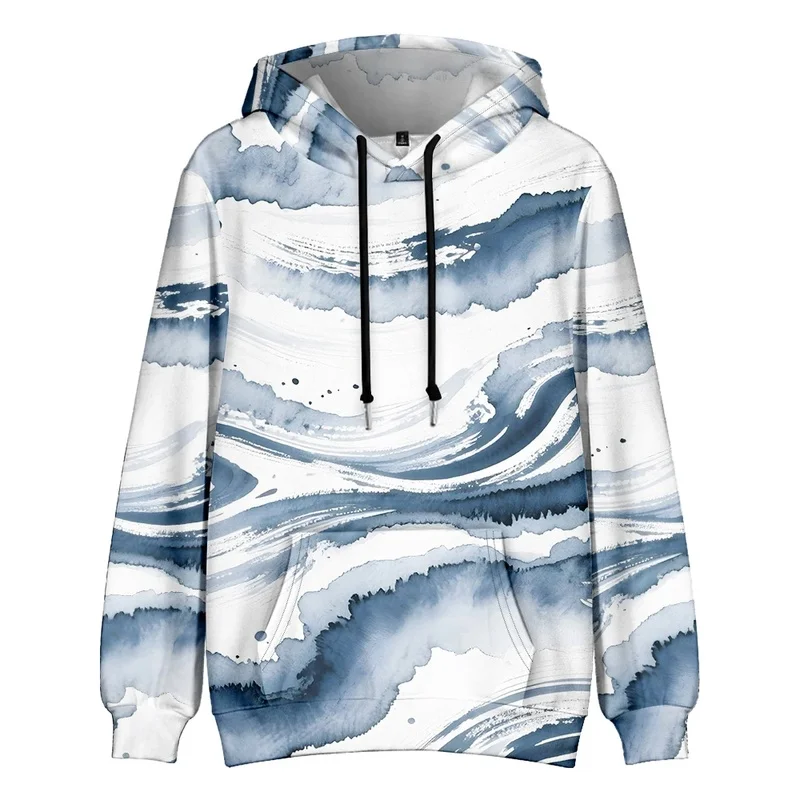 Modern Ink Wash Hoodie for Men Unique Liquid Feather Abstract Print Sweatshirt Cool Winter Casual Fashion Pullover Couple Outfit
