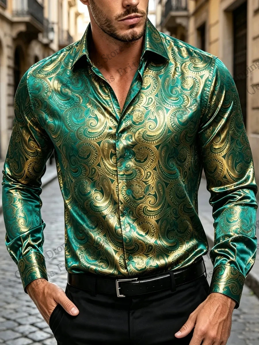 Men's Baroque Long Sleeve Lapel Shirt Luxury Paisley 3d Print Shirt Men Fashion Comfortable Single-breasted Blouse Mens Clothing