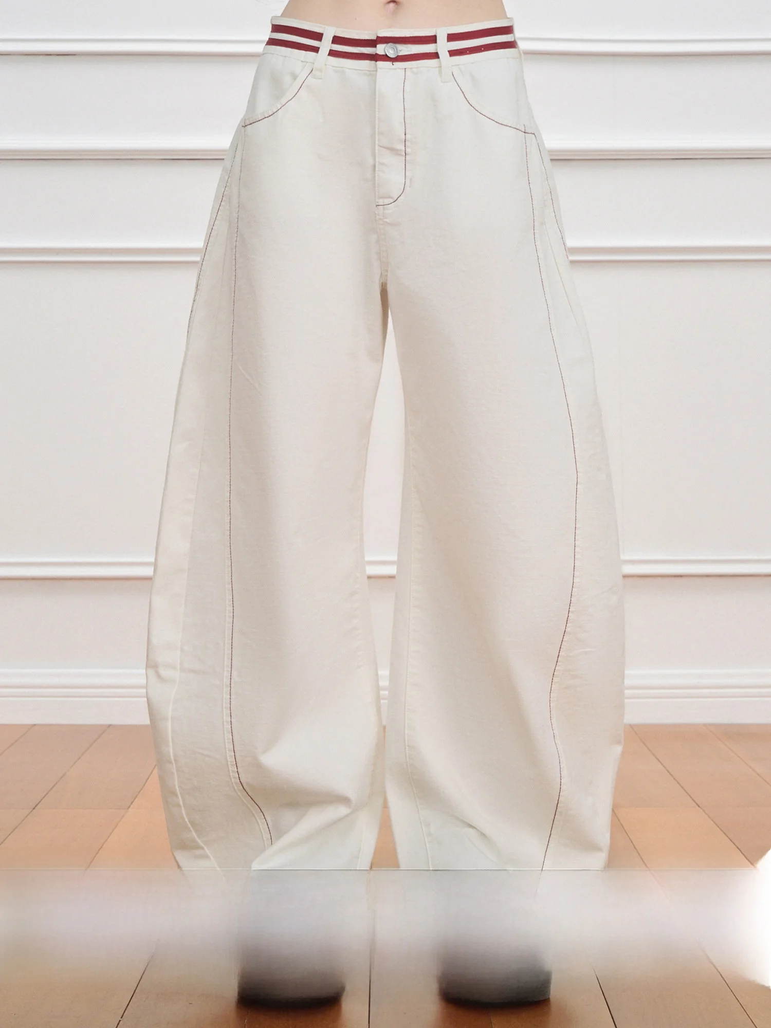 

NECY Original Color Block Stripe Waist Bananas Pants Loose Casual Versatile Long Trousers Decomposition Knife Pants Women