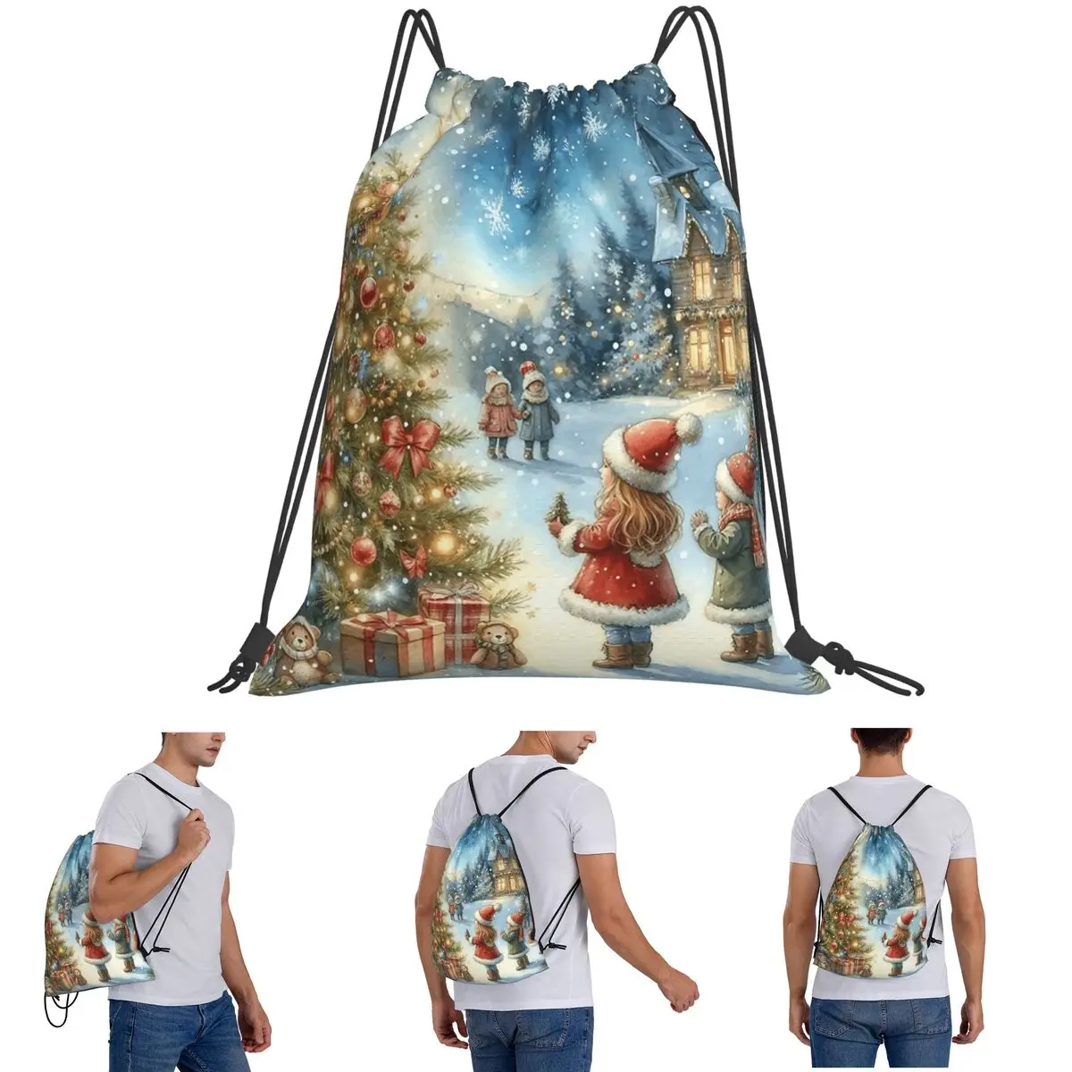The Enchanted Christmas Tree A Holiday Tradition Backpacks Portable Drawstring Bundle Pocket Sports Bag Book Bags for Travel