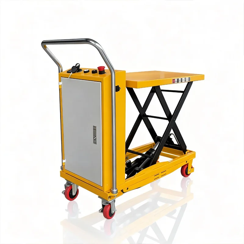 Mobile small electric hydraulic car Semi-electric platform trolley push walking Remote control lifting platform Scissor lift car
