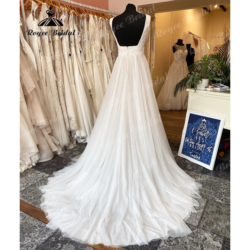 Robe Civil Boho Bohemian V Neck Lace Sleveless Wedding Dress for Women 2024 Chic Bridal Gown vestidos de novia bohemio Open Back