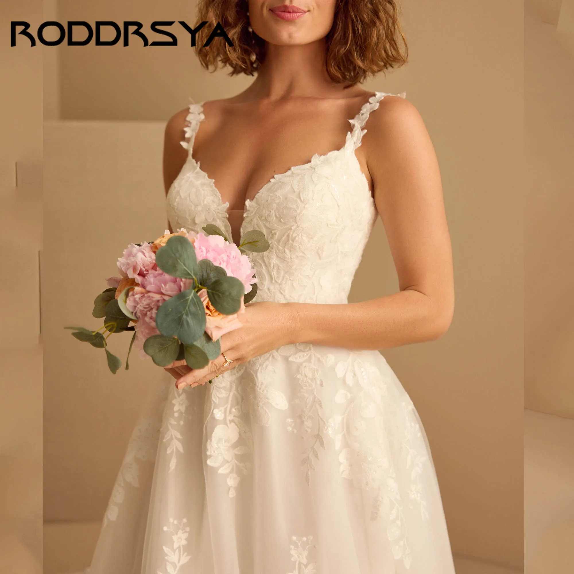 RODDRSYA A-line Appliques Abito da sposa elegante 2025 Scollo a V Cinghie per spaghetti Abiti da sposa Backless vestidos de novia Personalizzato