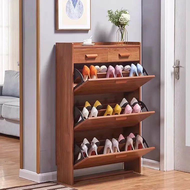 Ultra Thin flip Shoe Cabinet Home Entrance Wooden Entryway Slim Shoe Rack Tipping Bucket Cabinet