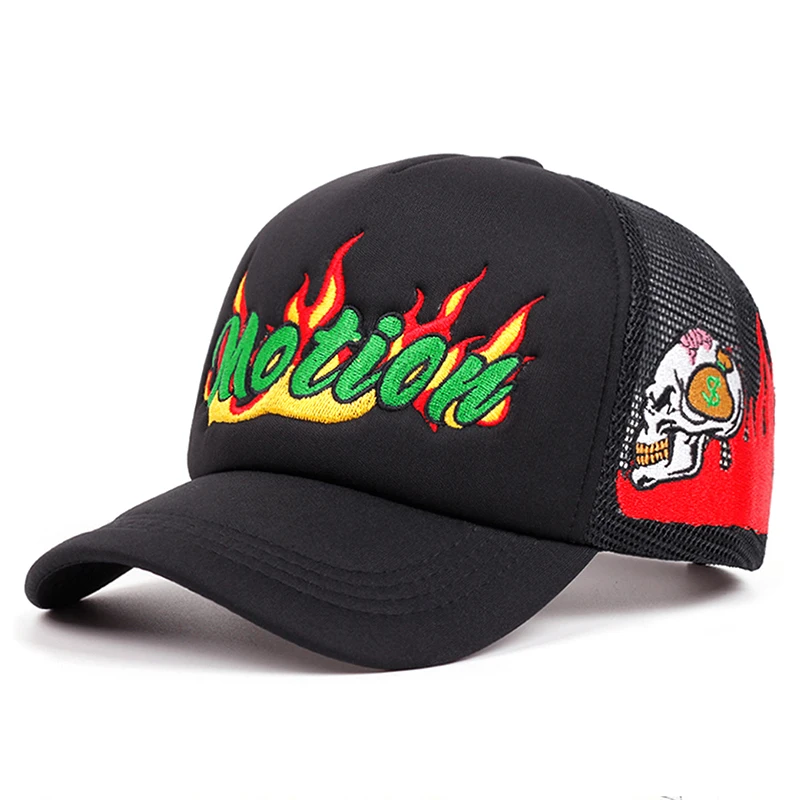 2026 New Hip Hop Skateboarding Hat Motion Skull Embroidered Mesh Hat Daily Commuting Decoration Sunshade Hat Unisex Baseball Hat