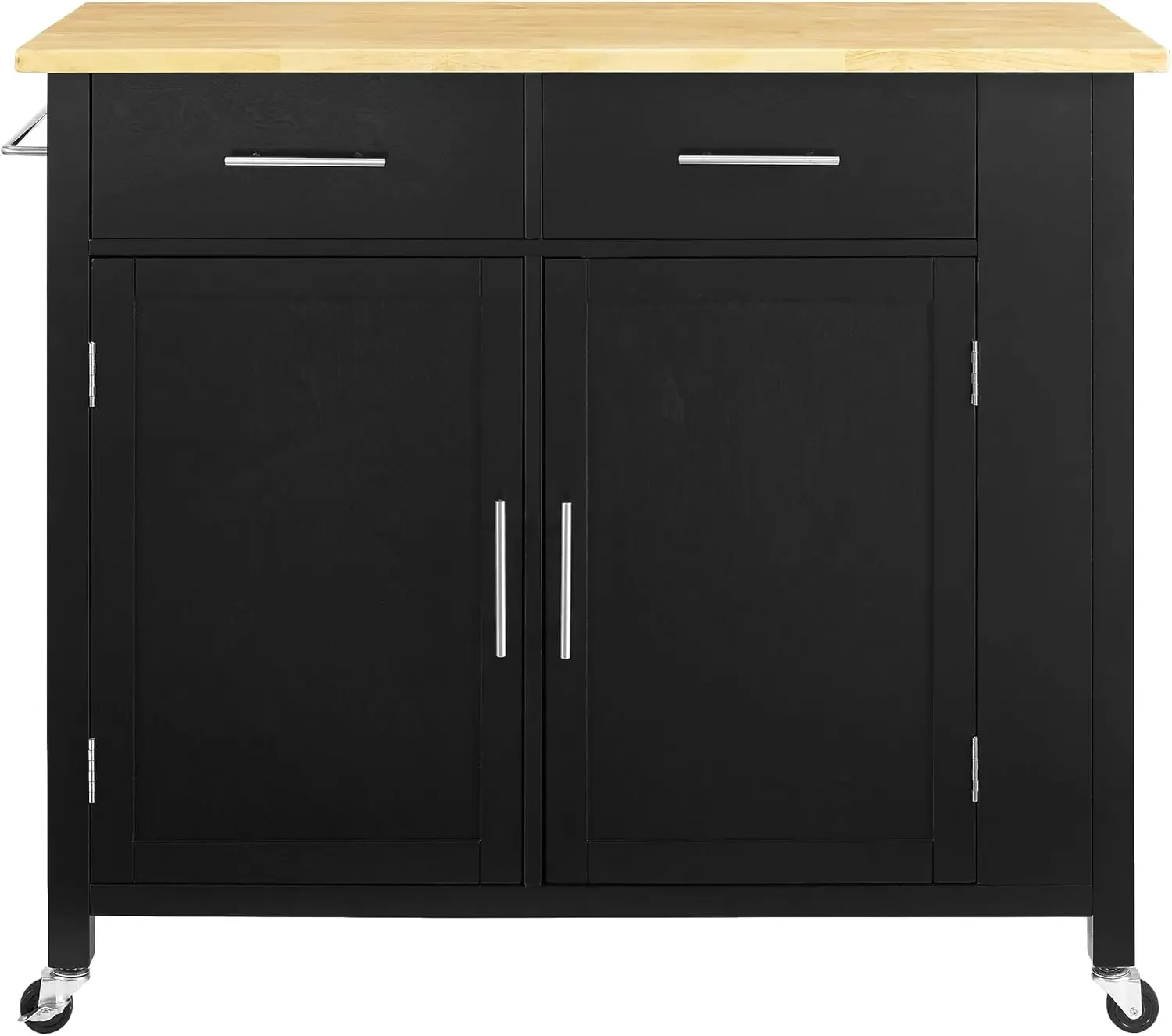 Savannah Full-Size Kitchen Cart with Wood Top, Black