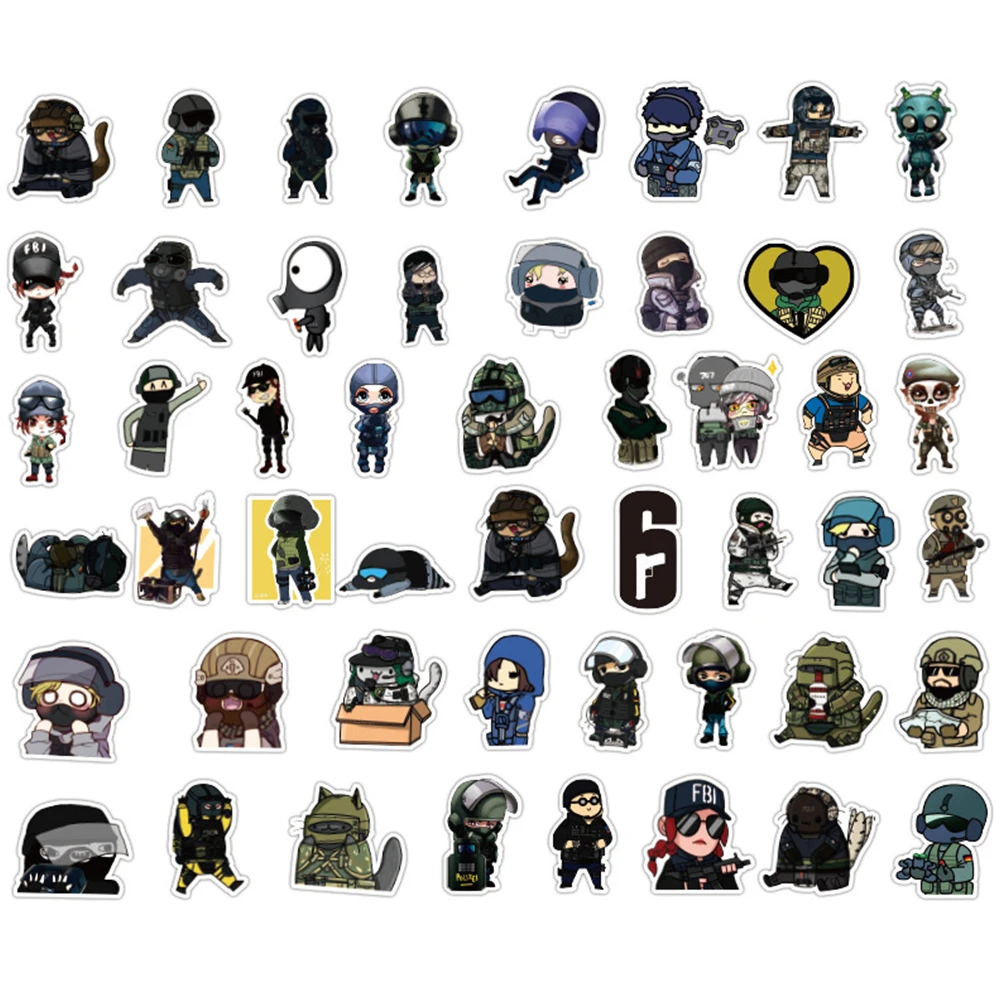 49PCS/Pack FPS Games Tom Clancy\'s Rainbow Six Siege Stickers For Computer Laptop Car Trunk Bike Waterproof Sticker Decal Kid To