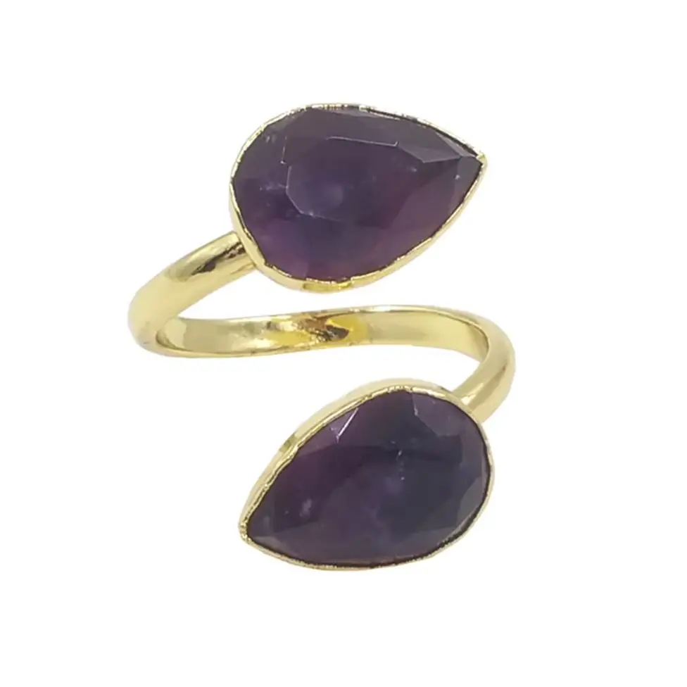 

WT-R378 Изысканное кольцо с двойными фиолетовыми агатами, золотое, с открытым корпусом, регулируемое, экстравагантное, женское, подарок на день рождения