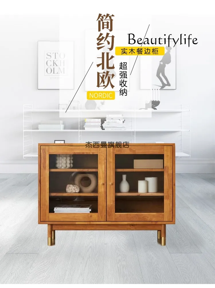 Nordic alle massivholz esszimmer seite schrank moderne einfache tee schrank esszimmer hause licht luxus wohnzimmer glas lagerung