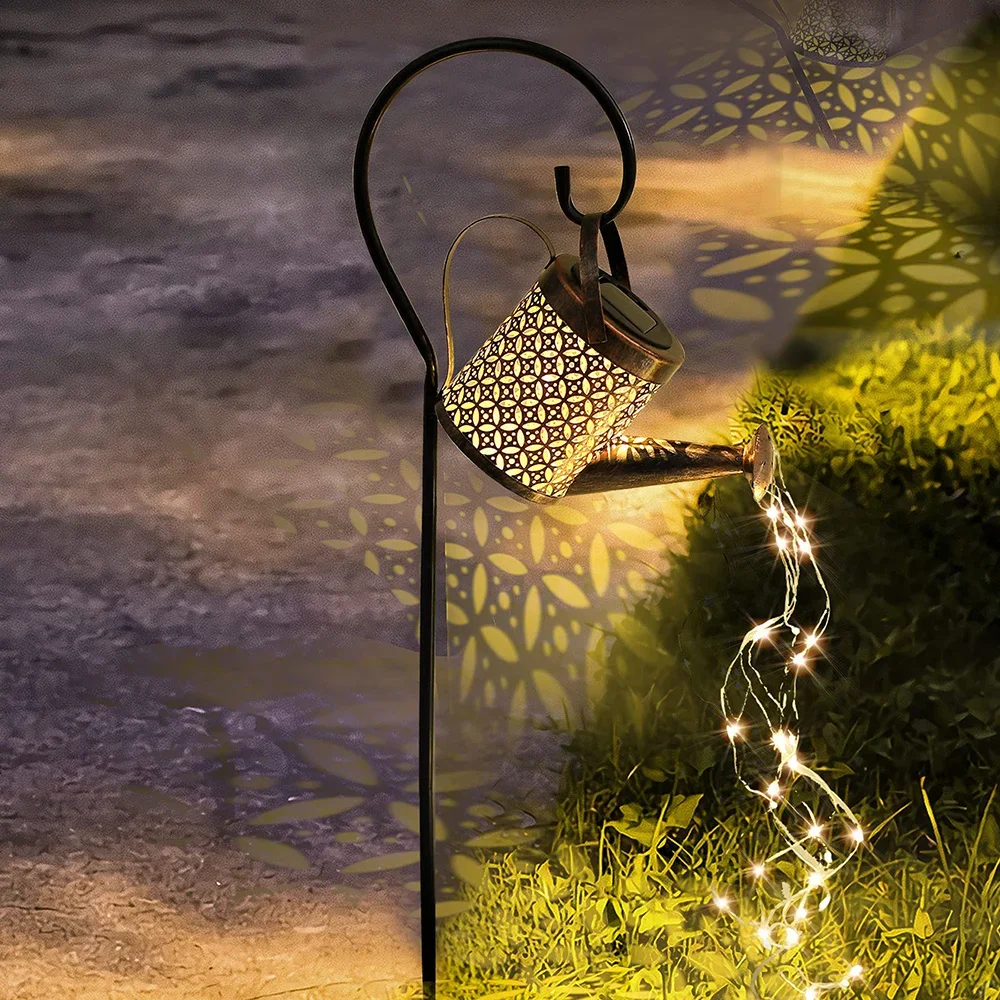 

LED Solar Lights Outdoor Watering Can Light Hanging Waterfall Decor Yard Porch Lawn Outdoor Solar Garland Lights Waterproof