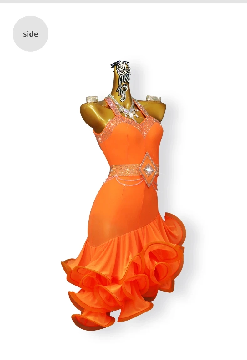 2025 Neues Damen-Latein-Tanzkleid Bühnenkostüm Amerikanische Kleidung Sexy Mädchen Party-Tanzkleidung Ballsaal-Anzug Midi-Auftritts-Outfit – Detail 8