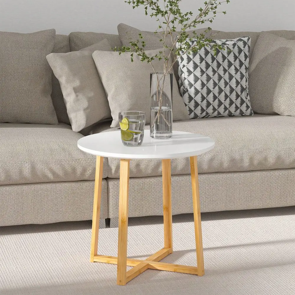 

Side Table,Modern Small Coffee Table With Bamboo Legs For Living Room Bedroom Balcony Office