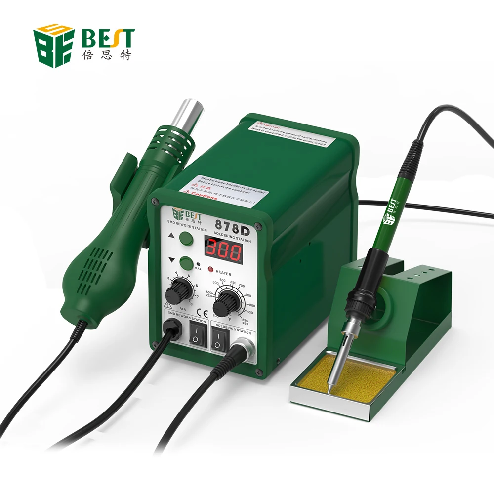 Best 878D Digital Display Lead-Free Helical Hot Air Soldering Station 110v/220v 2-in-1 Soldering Station