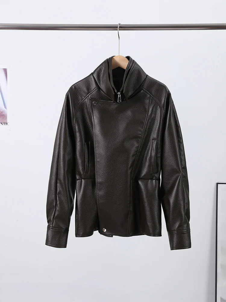 

Chic PU Leather Drawstring Jacket Women Retro Waist-cinching Zipper Buttons Jackets Coat Lady 2025 Autumn Classic Street Outwear