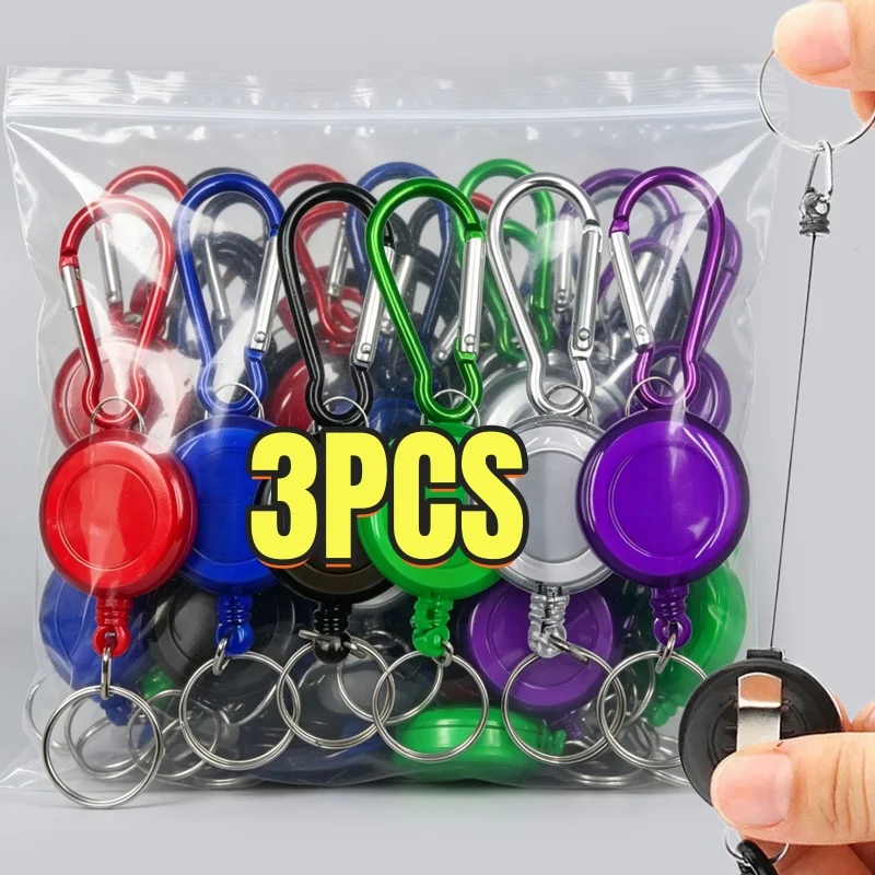 Retractable Steel Cord Pull Reel Keychains Spring Buckle Clasp Wire Rope Key Ring Recoil ID Card Holder Sporty Multiple Tools
