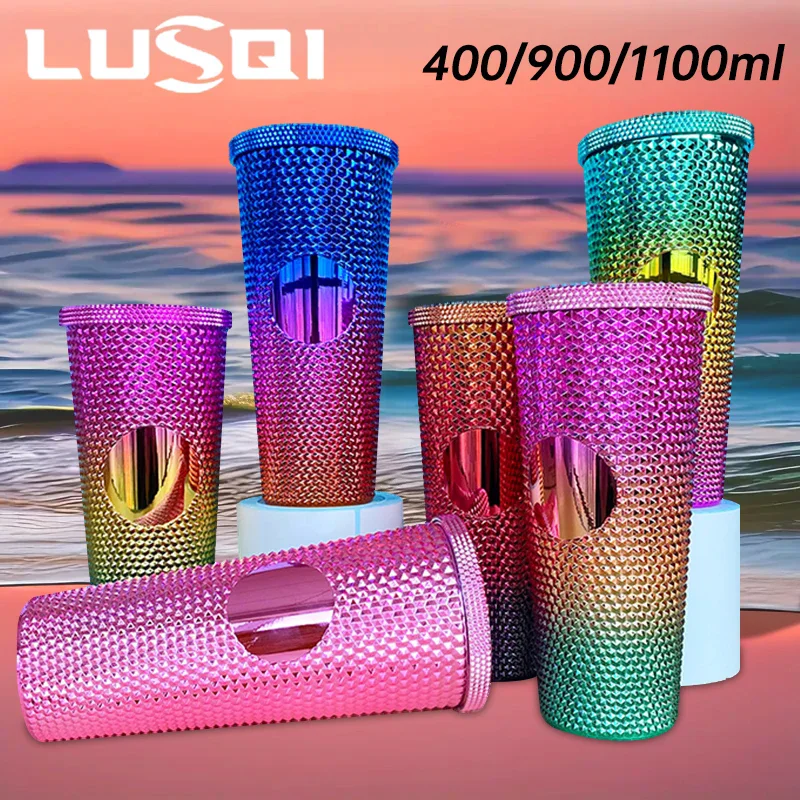 LUSQI 3Pcs Creativity Water Bottle Durian Cup With Straw Portable large Capacity Mug Leak Proof Plastic Coffee Water Bottle