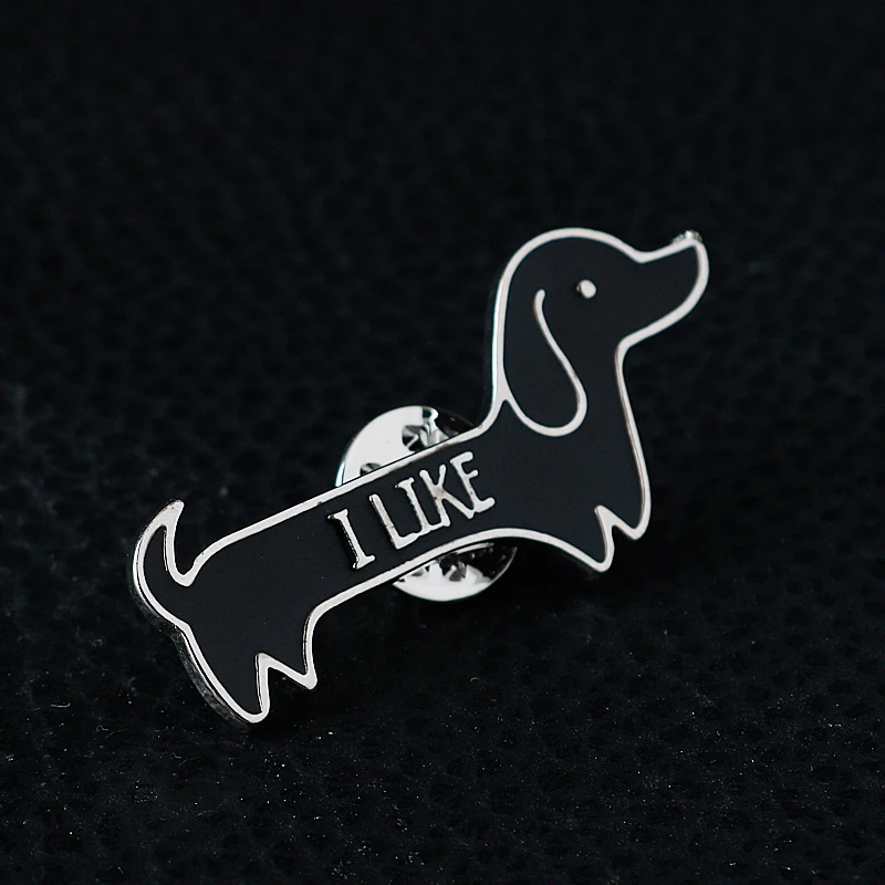 Animal Dog Brooch I LIKE Dachshund Dog Lapel Pin Cute Women Men Bag Pins Accessories Metal Colar Gift