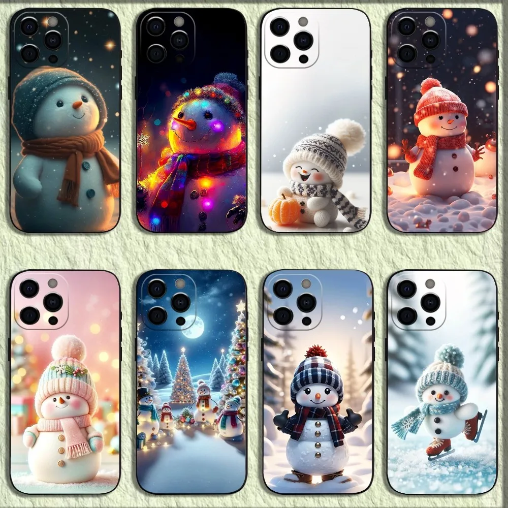 

Christmas Snowman Cute Phone Case For iPhone 16,15,14,13,12,11,Pro,X,XS,Max,XR,Plus,Mini Soft Black Cover