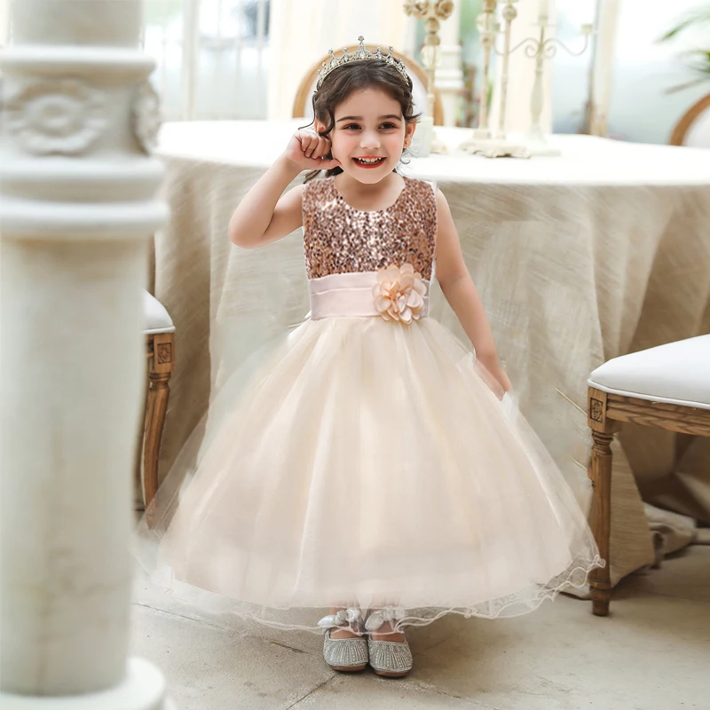 Christmas Girls Dresses,Baby Girls sequins Flowers Princess Party Dresses,Baby Girls clothes Sleeveless Vestidos for New Year