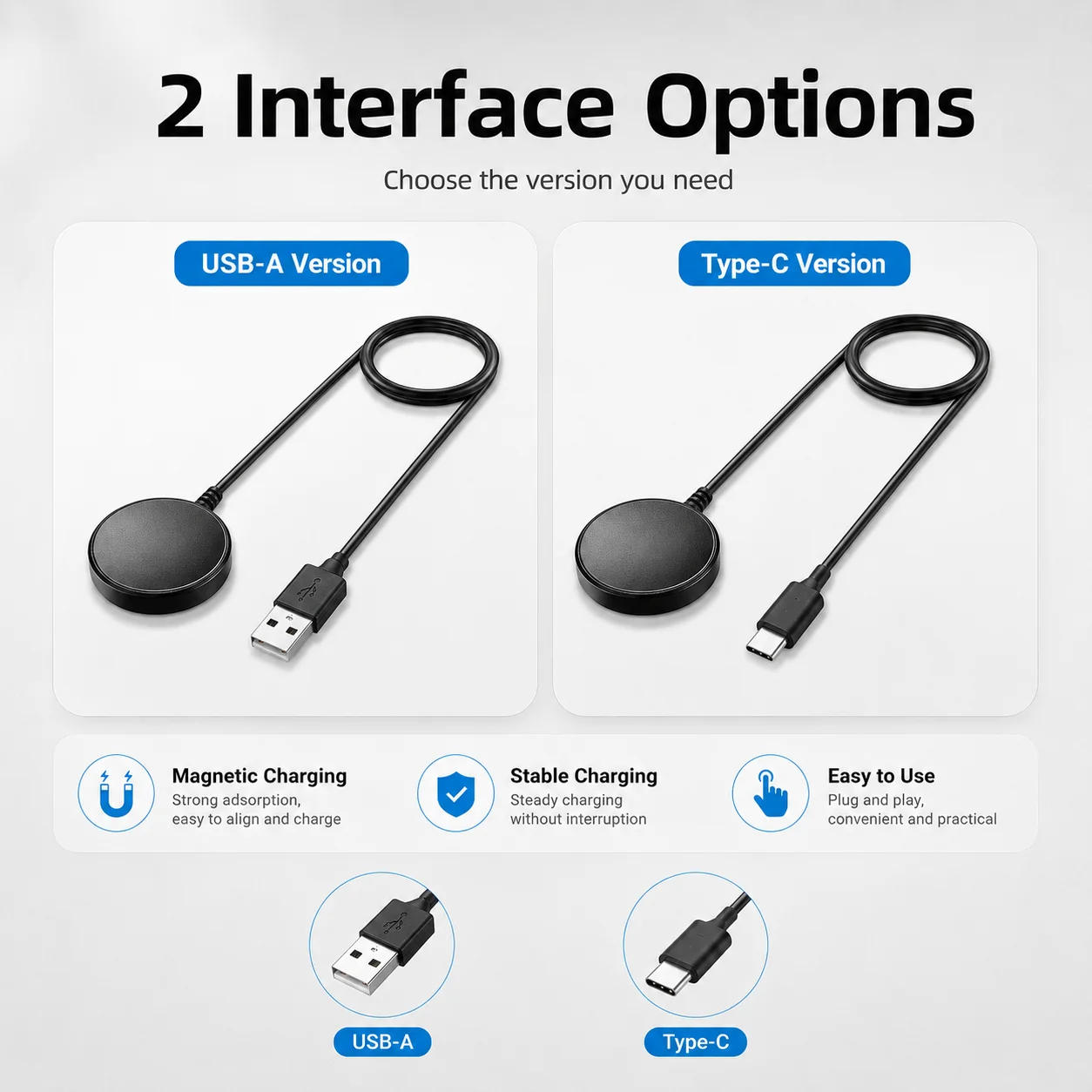 Magnetic Charging Cable for Galaxy Watch8 Classic Ultra 2025 Smartwatch Charger USB-A Type-C Optional Replacement Power Cord