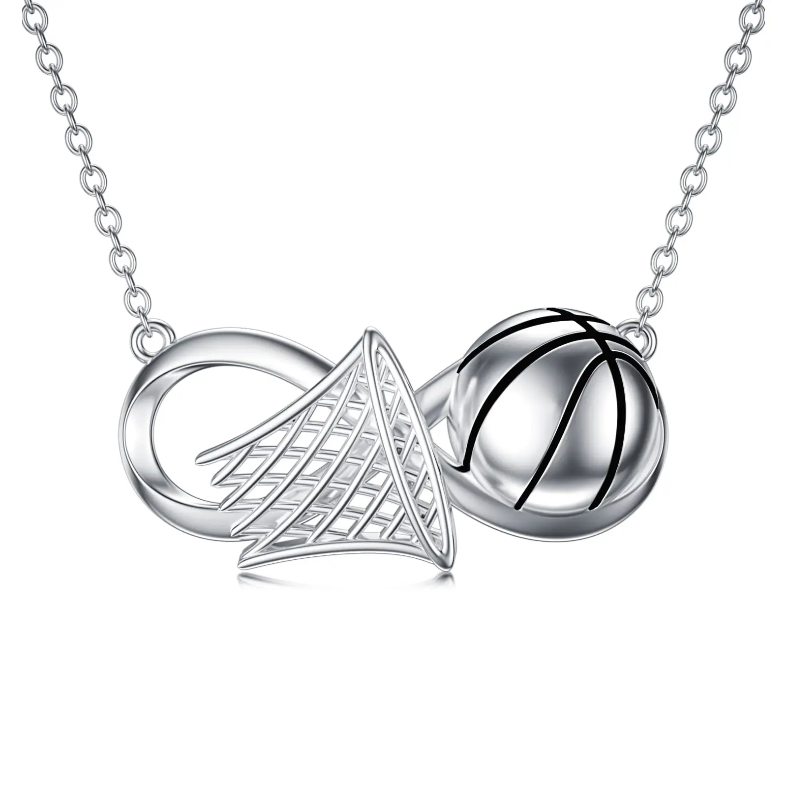 

Basketball Necklace 925 Sterling Silver Infinity Pendant Basketball Sports Charm Basketball Jewelry