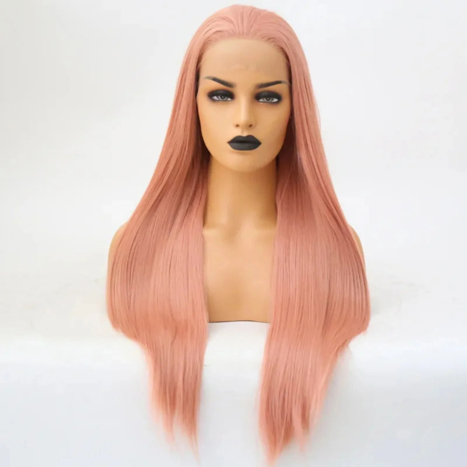 Pastel Pink Long Straight Synthetic Lace Front Wig Glueless Frontal Light Pink Colored Hair Lace Wigs for Women Party Cosplay