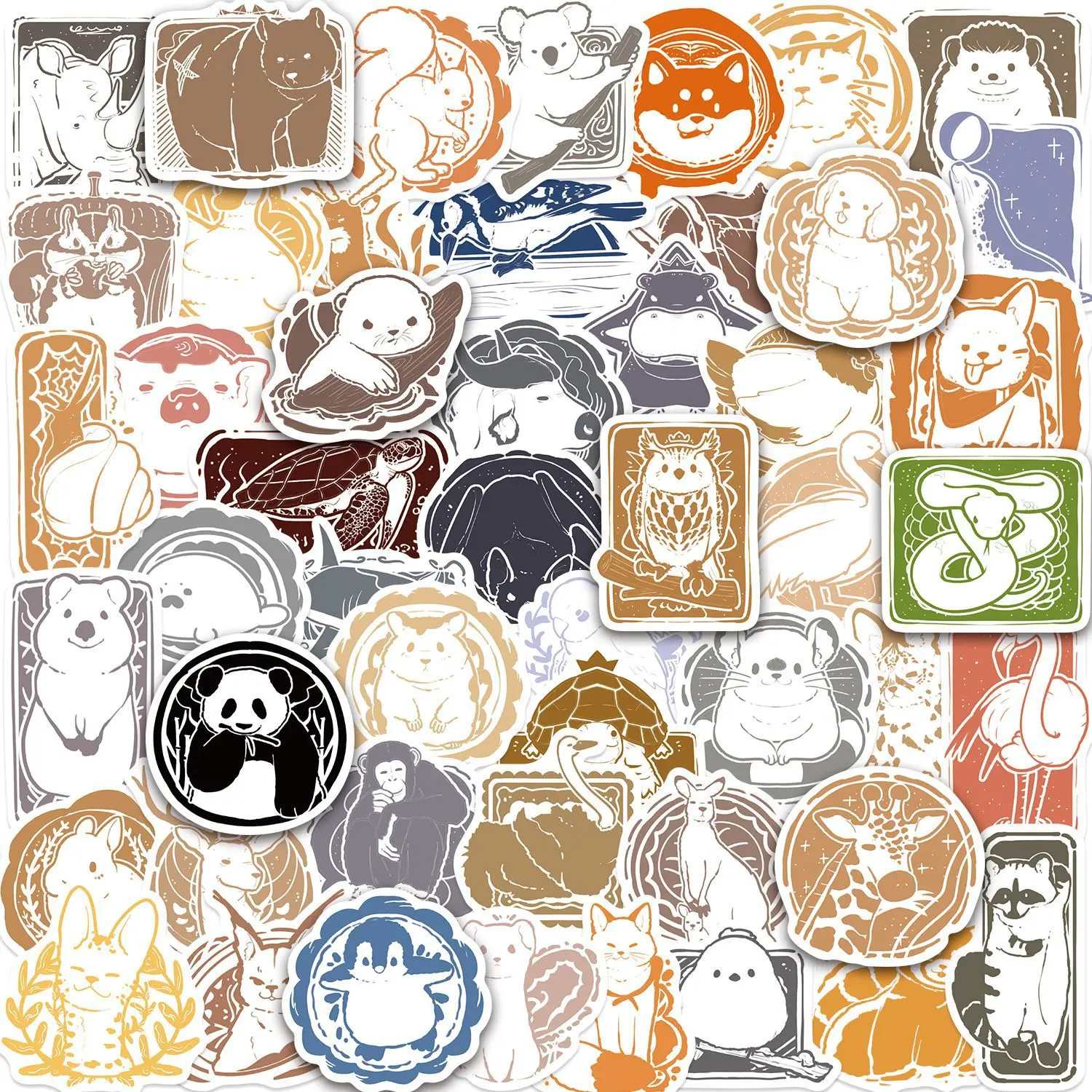 50Pcs Cartoon Cute Animal Pattern Postmark Stickers Notebook Scrapbook Luggage Waterproof Kawaii Graffiti Sticker