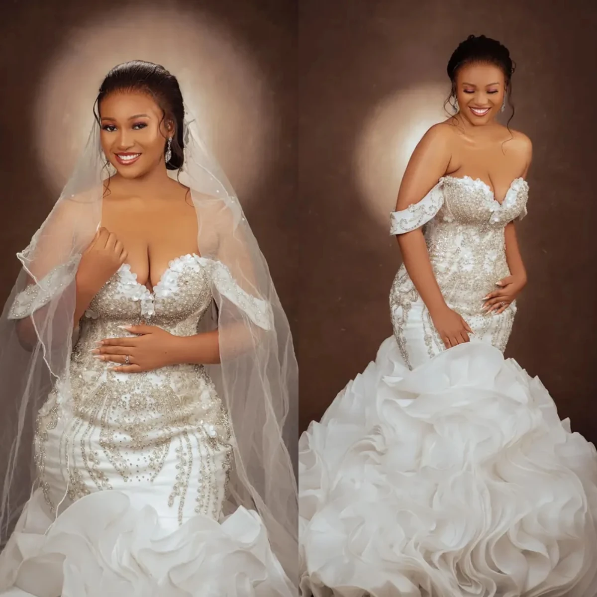 

Africa Aso Ebi Mermaid Wedding Dresses Lacefull Flowers Crystals Beaded Sexy Sweetheart Bridal Gowns Robes De Mariee Customized