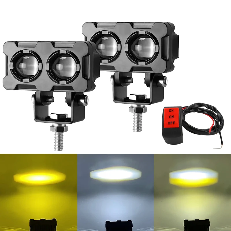 

Motorcycle LED Light Lamp Fog Light Spotlight For Dual Color Spotlights Moto Scooters Accessories 6000k 12V Car Headlight Switch