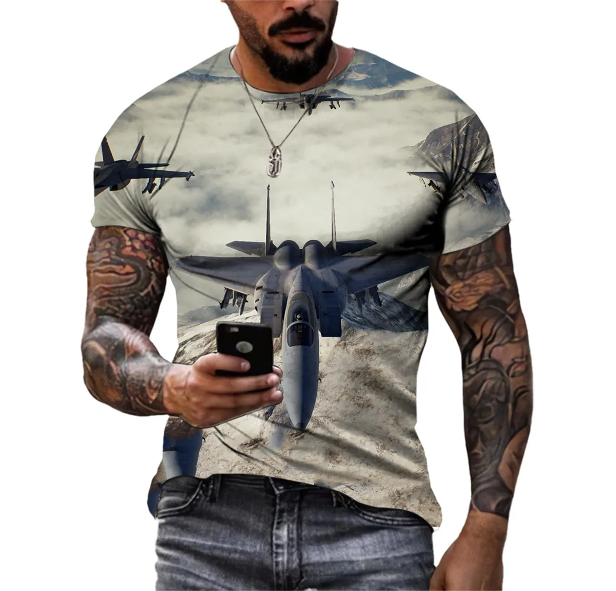 Apache Gunship New Summer Muscular Tough Guy Men\'s T-shirt Street Fashion Short Sleeve Army Fan Outdoor Quick Drying 3d Blazer