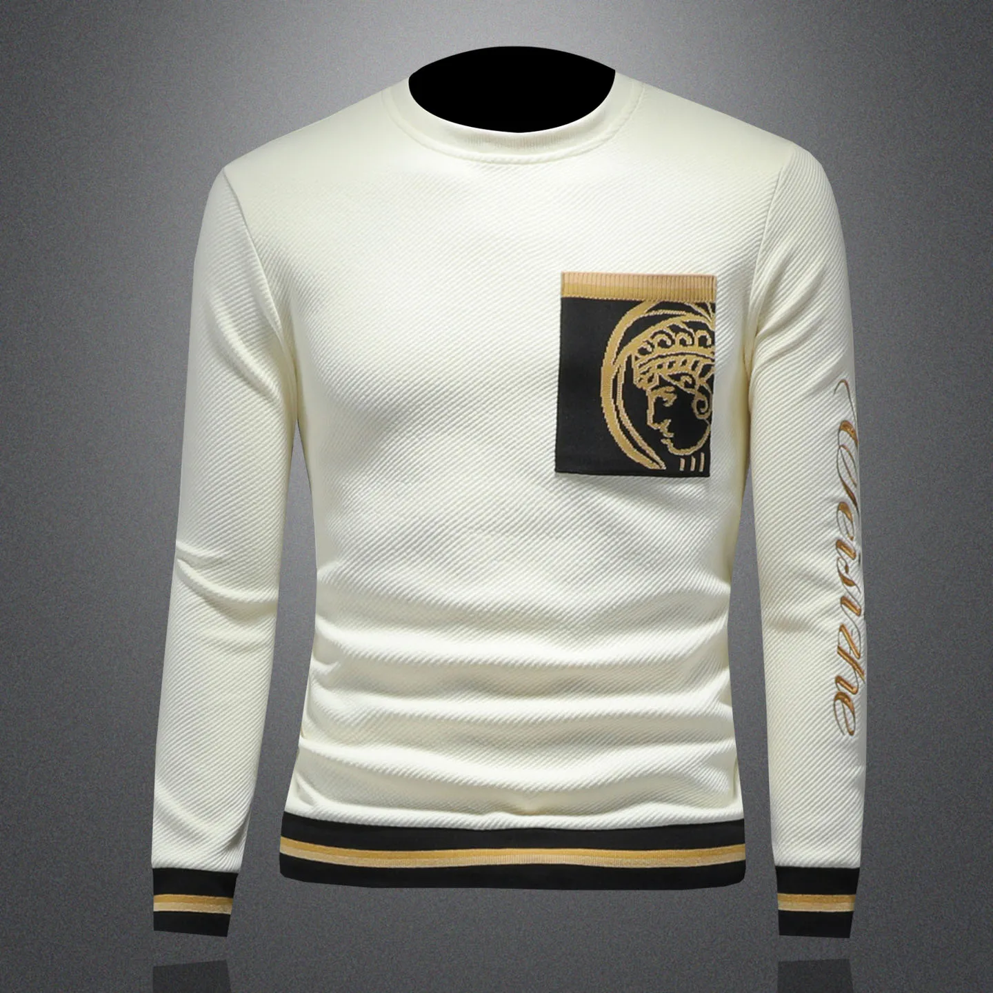 Luxury T Shirt Men Club Outfits New Embroidery Splicing Pockets T Shirt Men  Casual Sweatshirt Bottoming Shirt Royal T Shirt Men