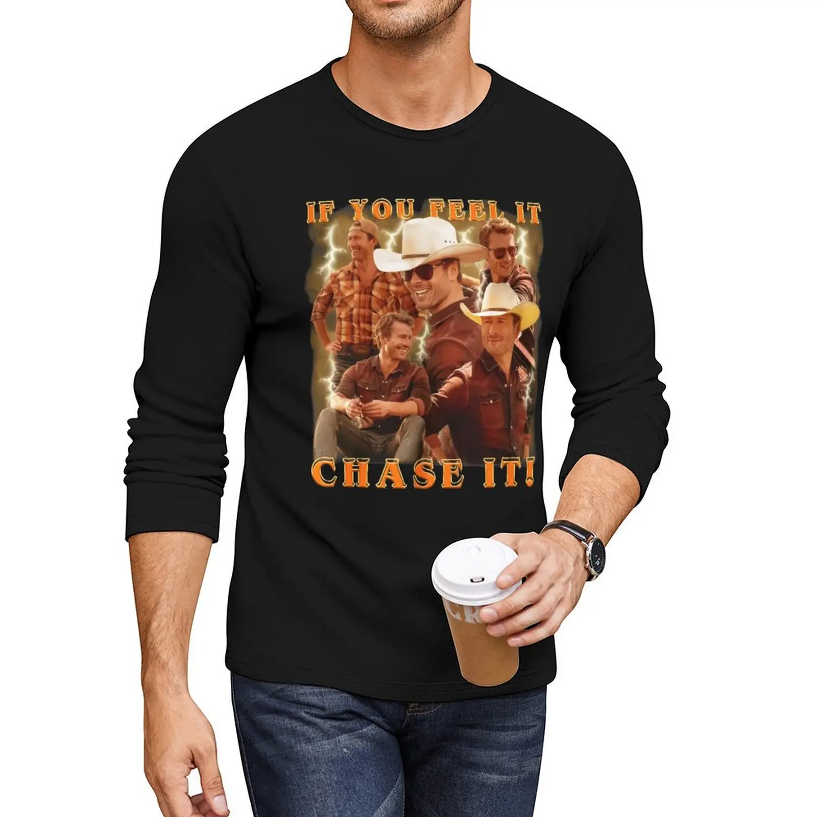 Cowboy Glen Powell Vintage Long T-Shirt sports fan t-shirts hippie clothes black t-shirts for men