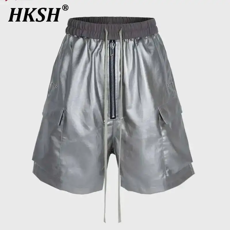 

HKSH Men Tide Dark Women Ins 2025 Spring Summer New Casual Pants Zipper Long Drawstring Matte Coating Chic Fashion Capris HK3910
