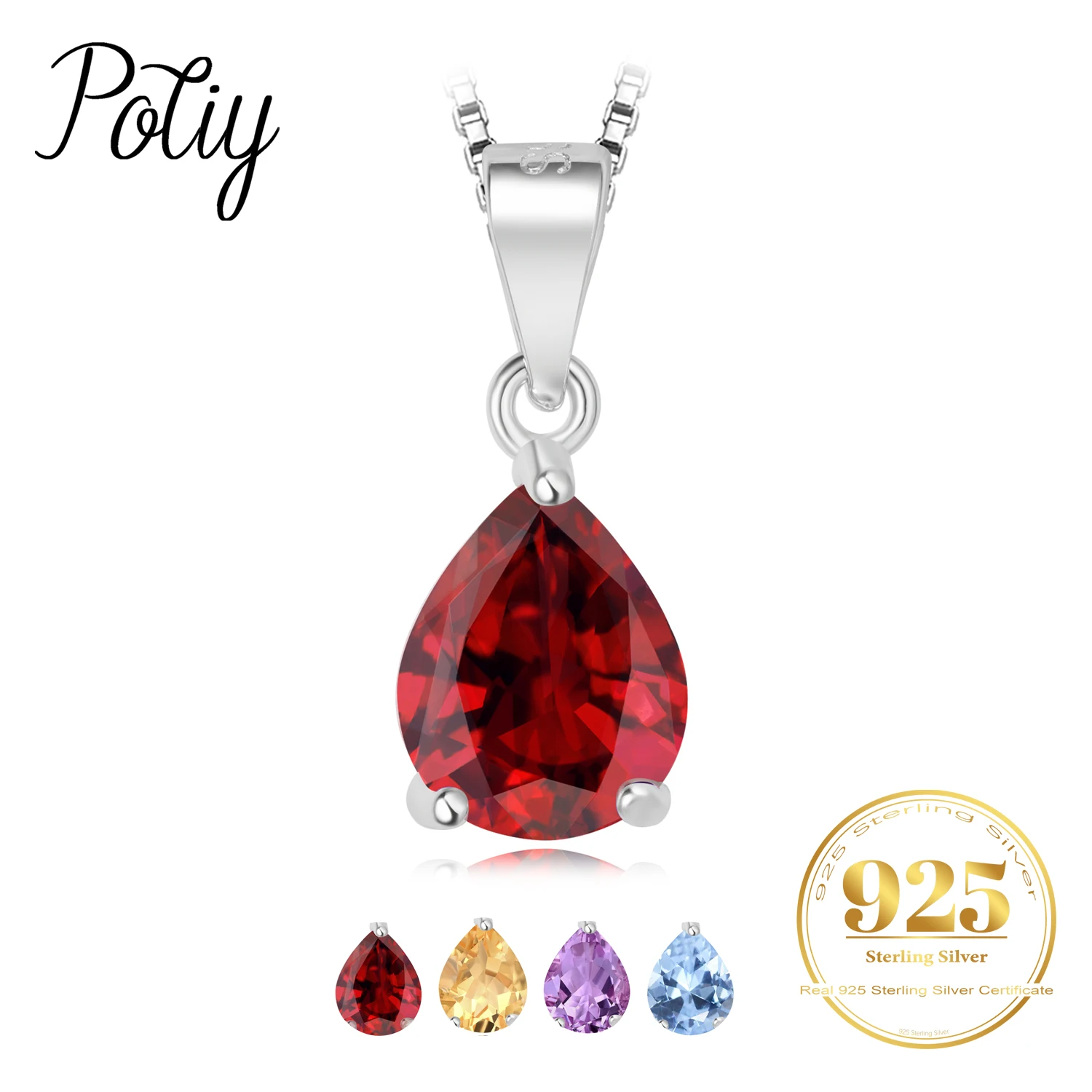 

Potiy Pear 2ct Sky Blue Topaz Citrine Garnet Amethyst Pendant Necklace No Chain 925 Sterling Silver for Women Party Birthstone