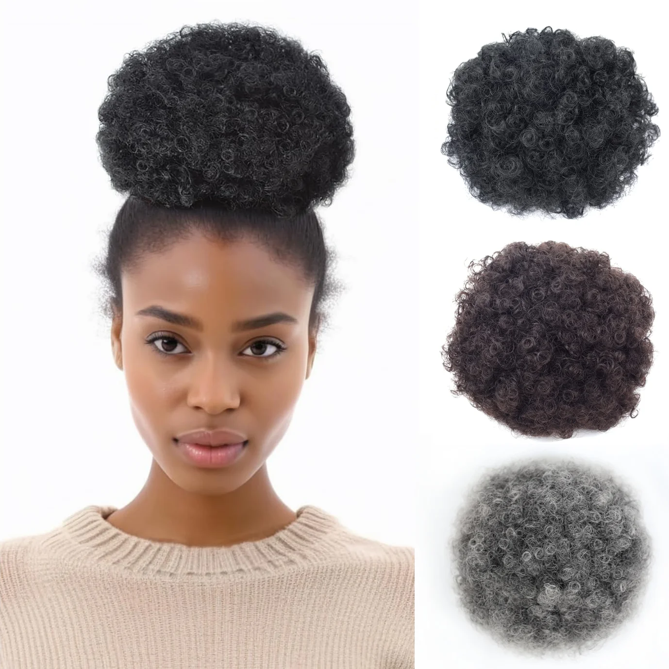 Clip gris rizado - en moño |   Fibra sintética de alta temperatura |   Scrunchie desordenado natural |   Todas las Ethnicidades, Festas/Baldas/Diarios