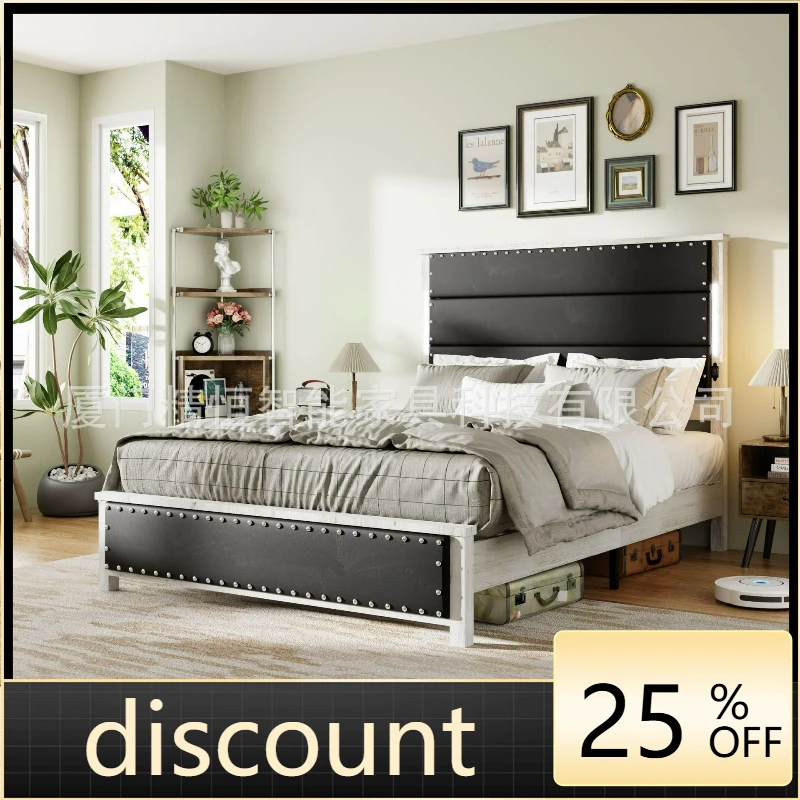 

LTT black soft bed master bedroom double bed American small apartment bed frame