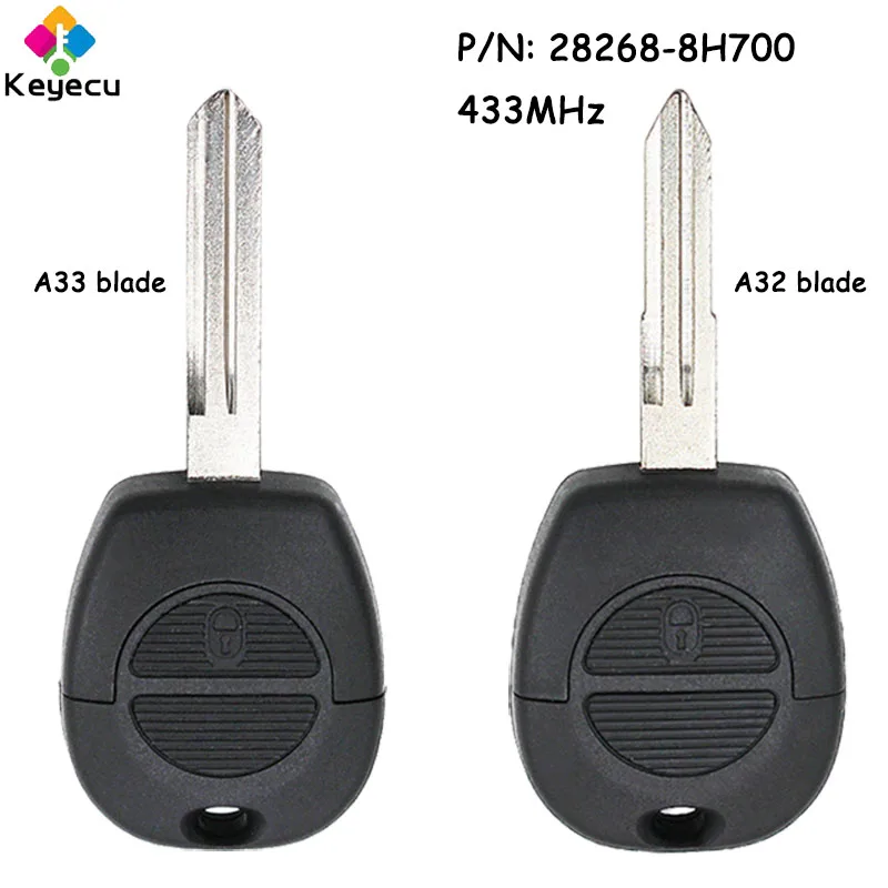 

KEYECU Remote Head Car Key With 2 Buttons 433MHz for Nissan Patrol Navara X-Trail Serena Primera Micra Almera Fob 28268-8H700