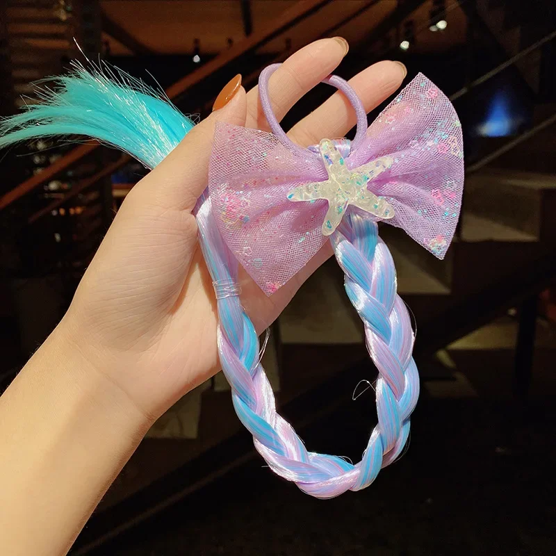 2024 New Girls Cute Cartoon Bow Butterfly Colorful Braid Headband Kids Ponytail Holder Rubber Bands Fashion Hair Accessories