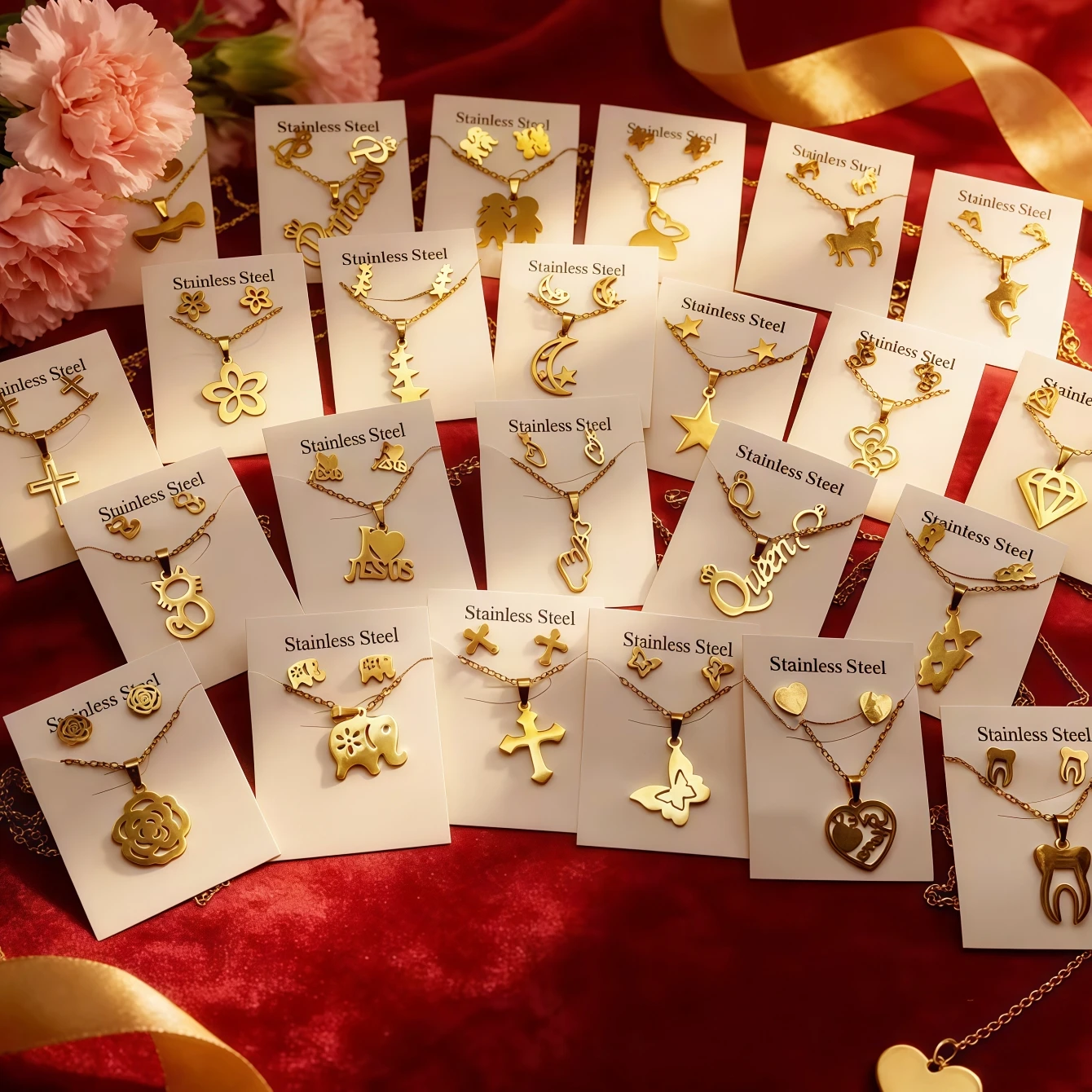 6/8/12/24/36/48Sets Fashion Butterfly Heart Stainless Steel Earrings Necklace Set For Women Mix Style Trendy Jewelry Party Gifts
